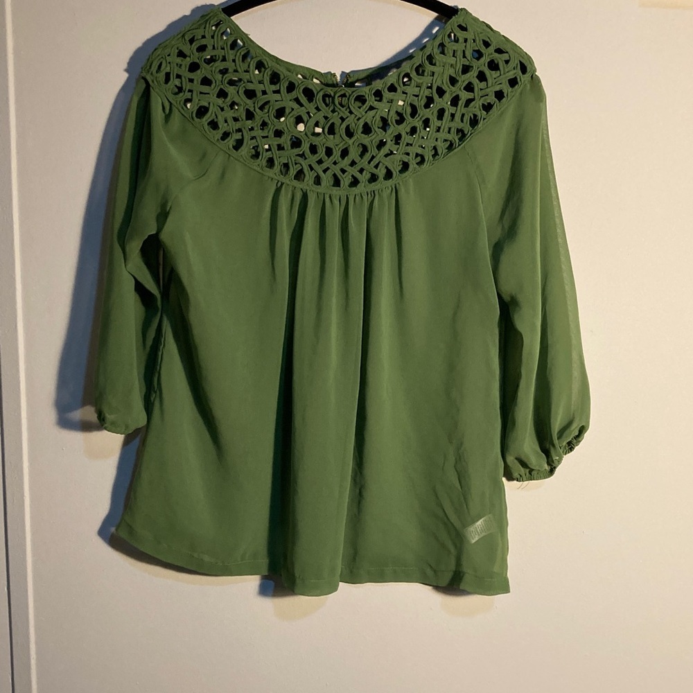 Umgee Green Blouse with Cut-Out Neckline